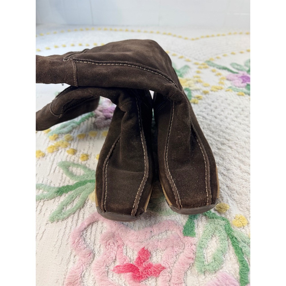 Made in Italy vtgBrown Suede leatherMid Calf Boots Side Zip Lug Sole Size 39 - Picture 9 of 9